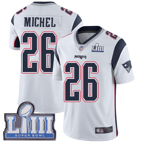 New England Patriots Football 26 Super Bowl LIII Bound Limited White Men Sony Michel Road NFL Jersey
